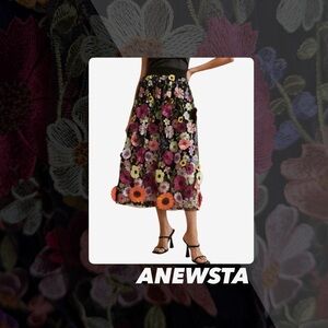 NWOT Anewsta 3D Flower Midi Skirt